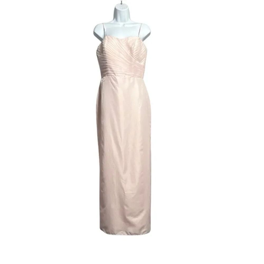 Blush Pink Satin Maxi Dress with Pleated Bodice